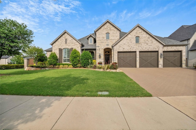 6286 Brentway Rd, Frisco, TX 75034 - french country inspired facade featuring decorative driveway, a front yard, brick siding, and an attached garage