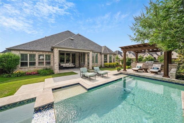 6286 Brentway Rd, Frisco, TX 75034 - outdoor pool with a pergola, a patio, a yard, and an outdoor hangout area