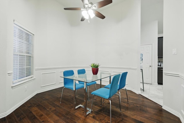 736 Kilbridge Ln, Coppell, TX 75019 - dining space featuring a high ceiling, wood-type flooring, and ceiling fan
