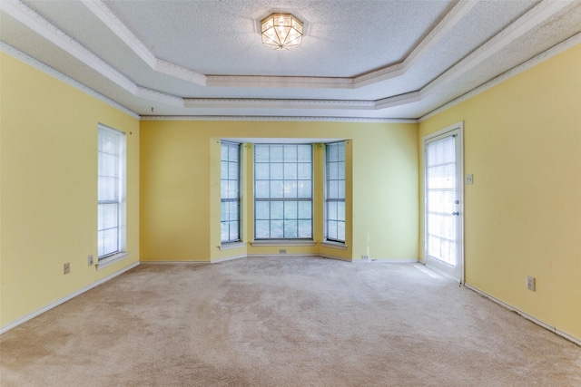1719 Timberway Dr, Richardson, TX 75082 - carpeted empty room with a raised ceiling, crown molding, a textured ceiling, and baseboards