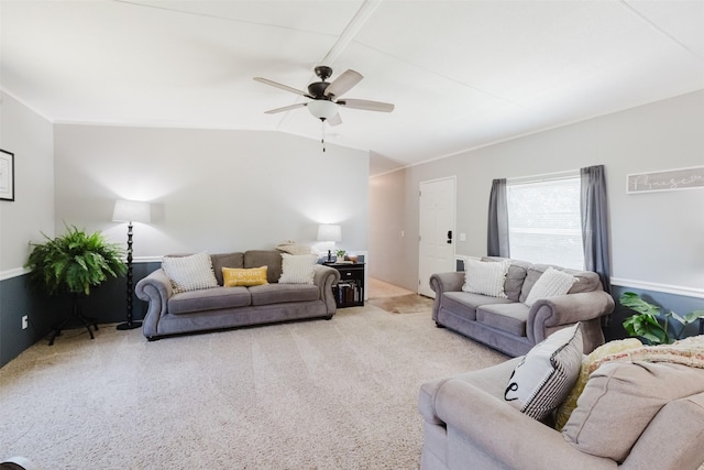 239 County Road 3586, Paradise, TX 76073 - living area with ceiling fan, carpet flooring, and vaulted ceiling