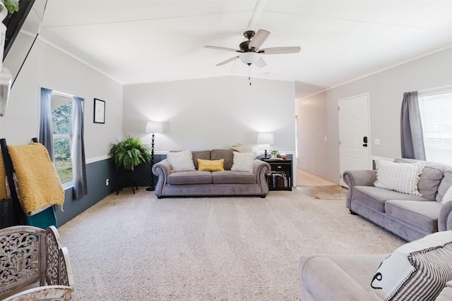 239 County Road 3586, Paradise, TX 76073 - carpeted living area with a ceiling fan and vaulted ceiling