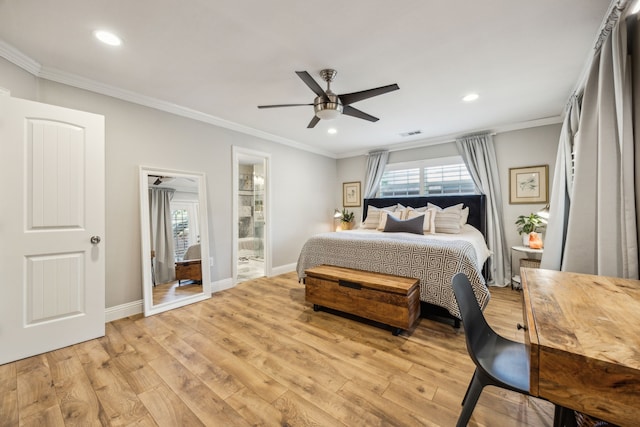 605 Cliffside Dr, Richardson, TX 75080 - bedroom with recessed lighting, light wood-type flooring, multiple windows, ornamental molding, and baseboards