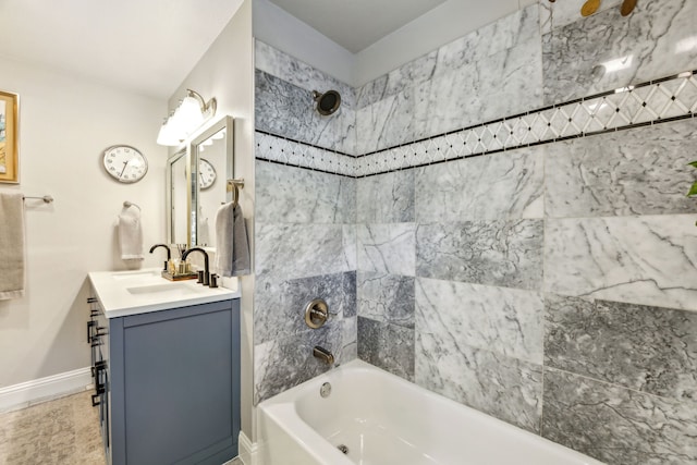 605 Cliffside Dr, Richardson, TX 75080 - bathroom with baseboards, vanity, and shower / washtub combination