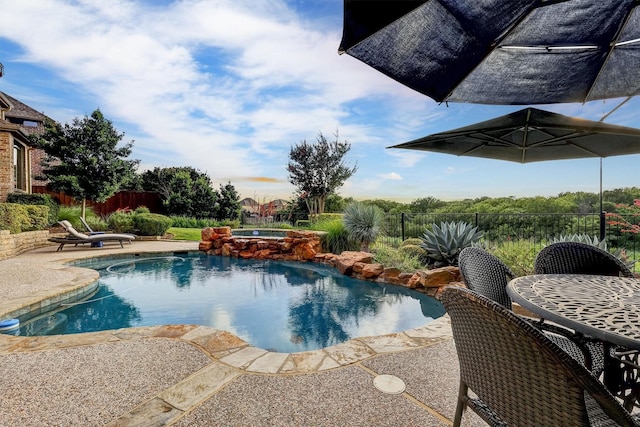11667 Bent Creek Trl, Frisco, TX 75033 - view of pool featuring an in-ground hot tub, a fenced backyard, and a patio area