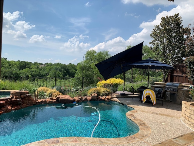 11667 Bent Creek Trl, Frisco, TX 75033 - view of pool with a fenced backyard, a patio area, and area for grilling