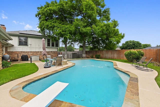 1720 Norwood Dr, Hurst, TX 76054 - view of pool featuring a patio, a fenced backyard, and a diving board