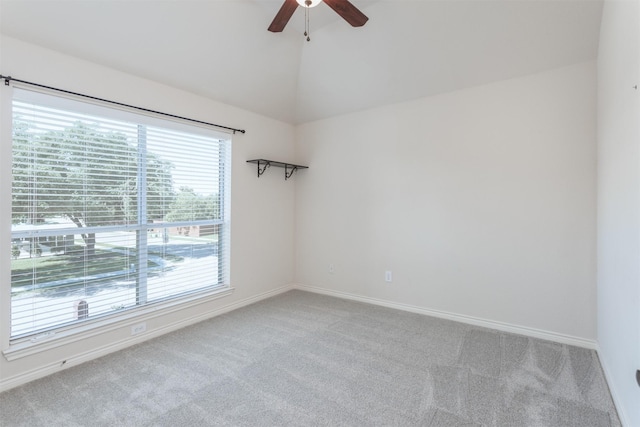 4109 Barnsley Dr, Plano, TX 75093 - carpeted empty room featuring ceiling fan, lofted ceiling, and baseboards