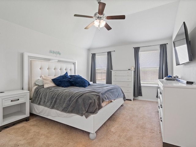 4204 Cordata Dr, Melissa, TX 75454 - bedroom featuring vaulted ceiling, light colored carpet, a ceiling fan, and baseboards