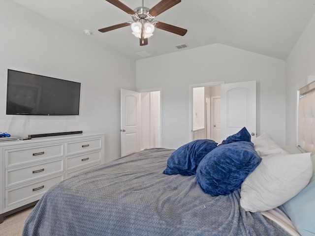 4204 Cordata Dr, Melissa, TX 75454 - bedroom featuring vaulted ceiling, connected bathroom, and a ceiling fan
