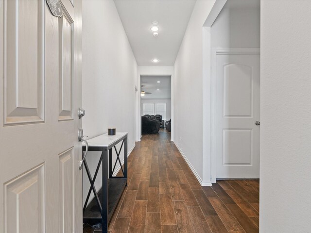 4204 Cordata Dr, Melissa, TX 75454 - hallway featuring dark wood-style flooring, baseboards, and recessed lighting