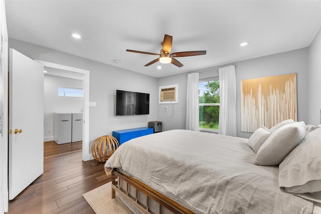2909 N Britain Rd, Irving, TX 75062 - bedroom with recessed lighting, wood-type flooring, a ceiling fan, and a wall mounted AC