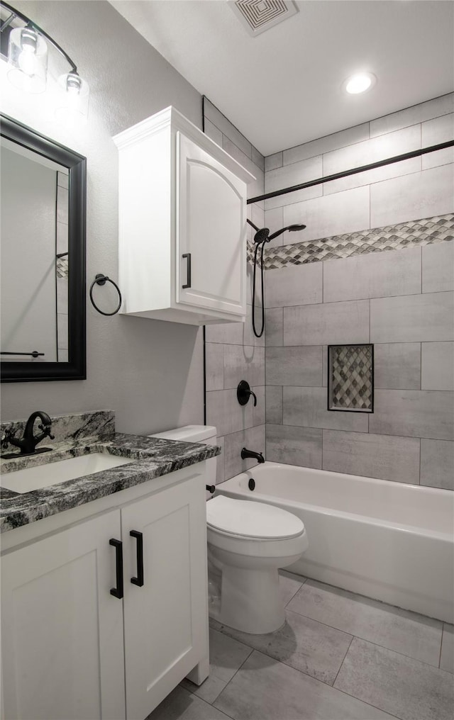 103 Saddle Club Rd, Weatherford, TX 76088 - bathroom featuring vanity, shower / bathtub combination, toilet, and recessed lighting