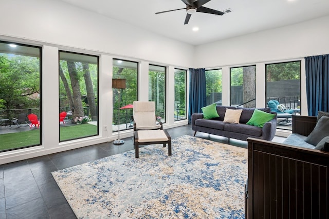 10823 Stone Canyon Rd, Dallas, TX 75230 - living room with a ceiling fan and recessed lighting