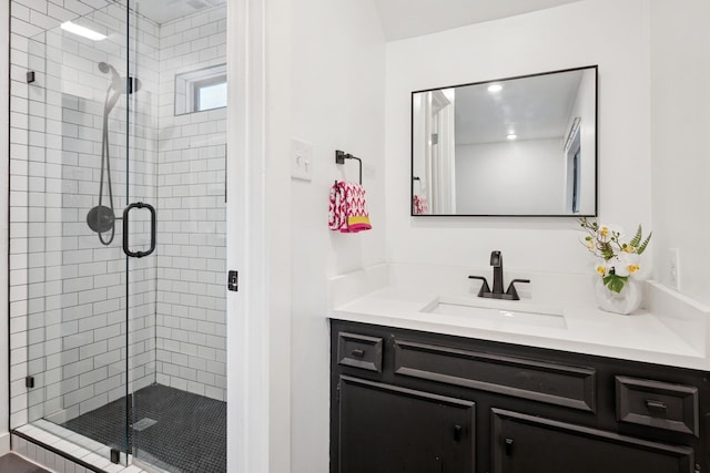 10823 Stone Canyon Rd, Dallas, TX 75230 - bathroom with vanity and a shower stall