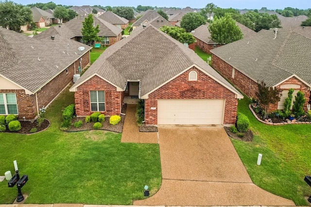 131 Crestridge Dr, Cedar Hill, TX 75104 - traditional-style home with brick siding, an attached garage, concrete driveway, roof with shingles, and a residential view