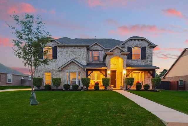 1500 Alamo Bell Way, Fort Worth, TX 76052 - french provincial home featuring a front yard, brick siding, and stone siding