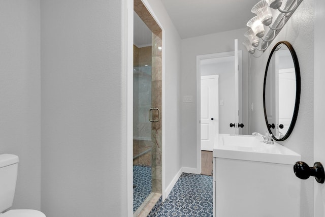 815 N Seven Points Dr, Kemp, TX 75143 - full bathroom with toilet, a stall shower, vanity, and baseboards