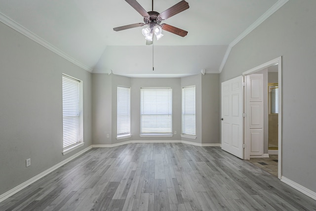 6937 Andress Dr, Fort Worth, TX 76132 - spare room with lofted ceiling, ceiling fan, wood finished floors, baseboards, and ornamental molding