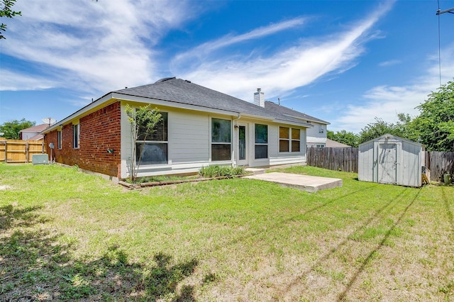 9805 Rockledge Rd, Fort Worth, TX 76108 - rear view of property featuring a patio, brick siding, a chimney, a shingled roof, and central AC unit