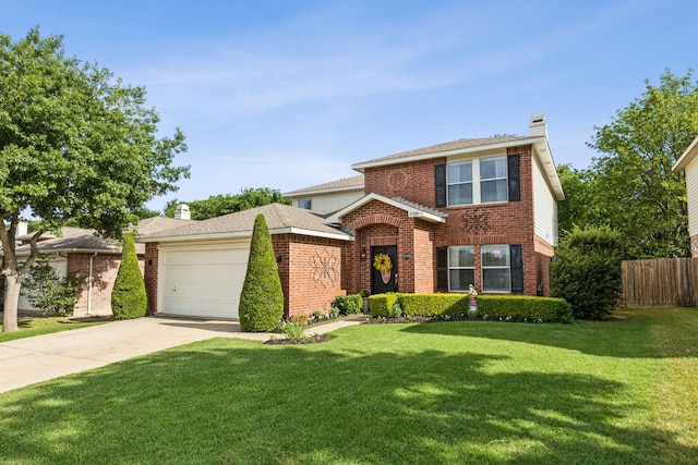 2300 Avalon Creek Way, Mckinney, TX 75071 - traditional-style home featuring a chimney, brick siding, an attached garage, and concrete driveway