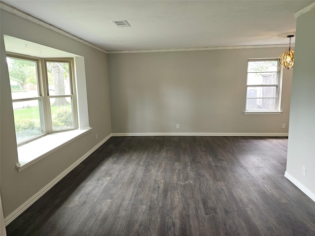 530 Parkview Ln, Richardson, TX 75080 - unfurnished room with dark wood-type flooring, ornamental molding, and baseboards