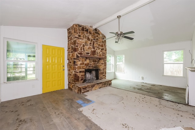 245 Straw Rd, Saginaw, TX 76179 - unfurnished living room with a ceiling fan and a fireplace