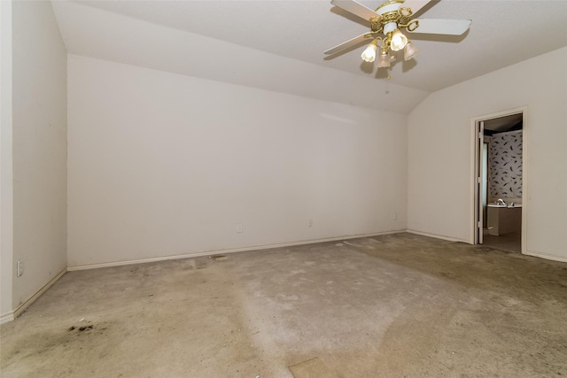 4005 Cavalier Dr, Rowlett, TX 75088 - carpeted empty room featuring vaulted ceiling, ceiling fan, and baseboards