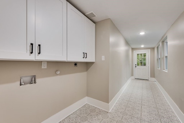 5836 Marquita Ave, Dallas, TX 75206 - laundry room with electric dryer hookup, baseboards, washer hookup, light tile patterned floors, and recessed lighting