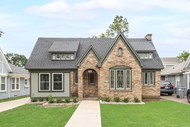 5836 Marquita Ave, Dallas, TX 75206 - tudor home featuring brick siding, roof with shingles, and a front lawn