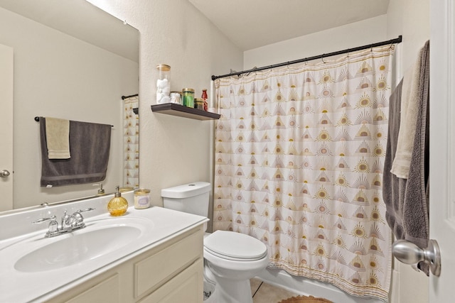 3705 Applewood Rd, Melissa, TX 75454 - full bathroom featuring toilet, vanity, tile patterned flooring, and a shower with curtain
