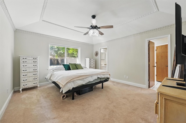 3407 Dovecreek Dr, Arlington, TX 76016 - bedroom with light carpet, baseboards, ornamental molding, and ceiling fan