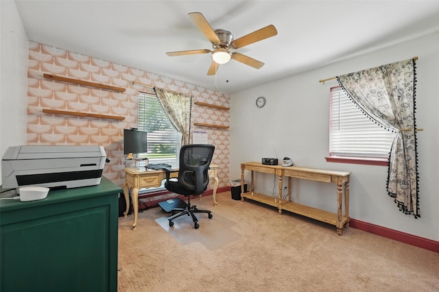 3407 Dovecreek Dr, Arlington, TX 76016 - home office with plenty of natural light, carpet, and a ceiling fan