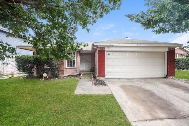7922 Jubilant Dr, Dallas, TX 75237 - single story home featuring brick siding, concrete driveway, a front lawn, and a garage