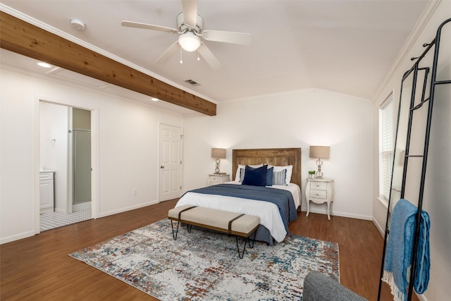1311 Oak St, Mckinney, TX 75069 - bedroom featuring wood finished floors, baseboards, a ceiling fan, recessed lighting, and ensuite bathroom
