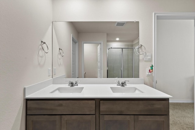 719 Dove Haven Way, Lavon, TX 75166 - bathroom featuring a shower stall and double vanity