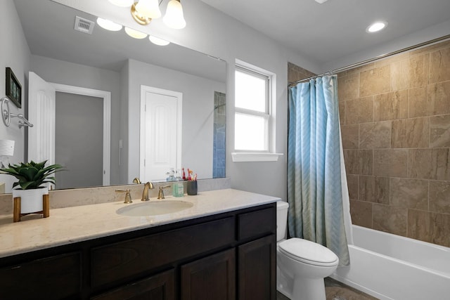2806 Palmerston Dr, Midlothian, TX 76065 - bathroom featuring vanity, toilet, and shower / bathtub combination with curtain