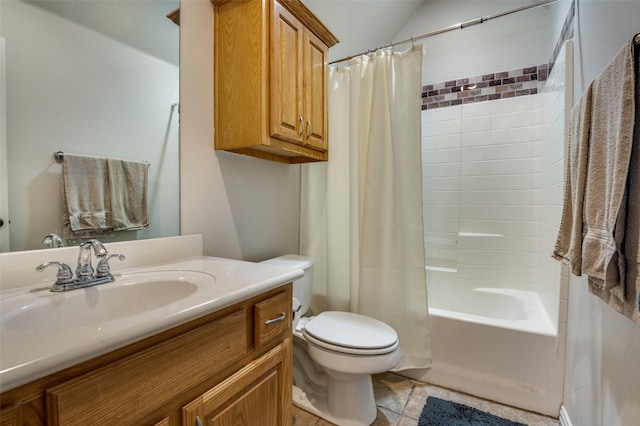 336 Maggie St, Canton, TX 75103 - full bath with toilet, vanity, shower / bathtub combination with curtain, and tile patterned floors