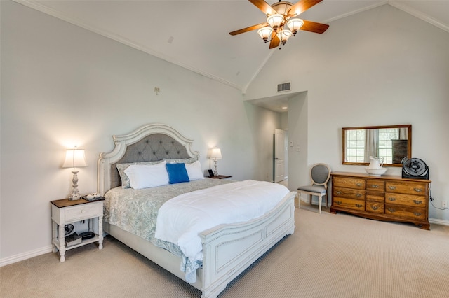 336 Maggie St, Canton, TX 75103 - carpeted bedroom with lofted ceiling, baseboards, crown molding, and a ceiling fan