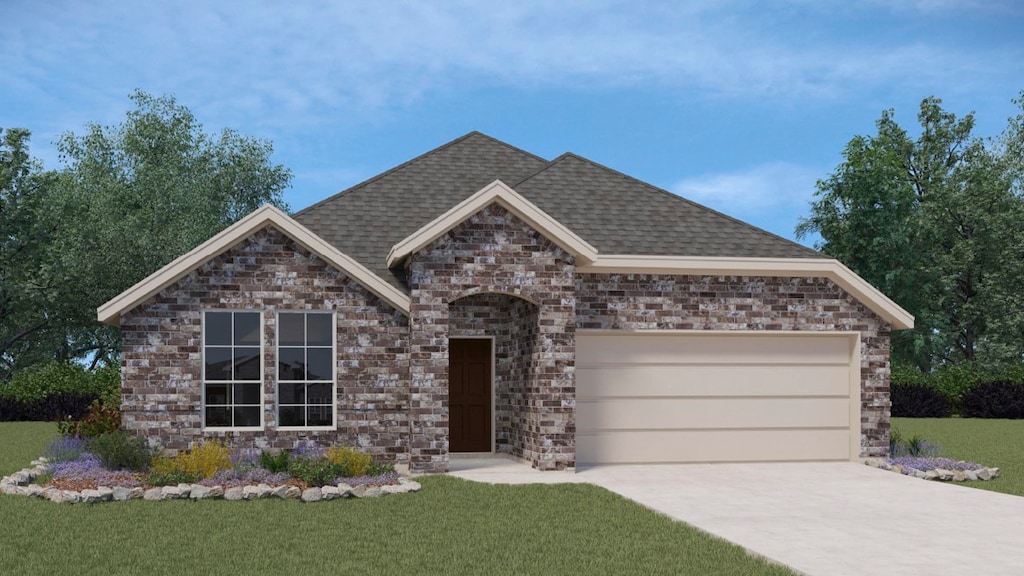 514 Big Bend Dr, Fate, TX 75087 - view of front of property with a garage, a front yard, concrete driveway, and a shingled roof