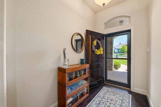 217 Golden Arrow Dr, Weatherford, TX 76087 - foyer entrance featuring dark wood-type flooring, baseboards, and vaulted ceiling