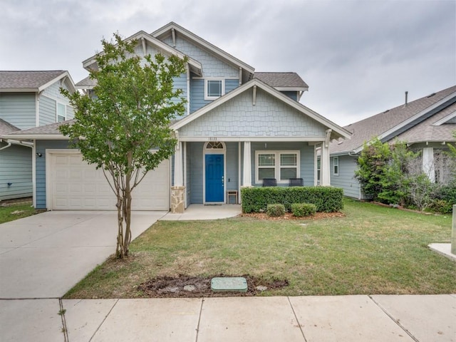 18133 Justice Ln, Dallas, TX 75287 - craftsman-style house featuring covered porch, driveway, a front lawn, and a garage