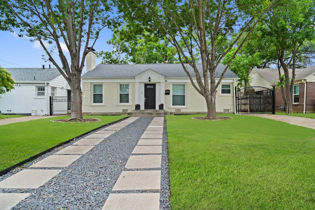 2617 Benbrook Blvd, Fort Worth, TX 76109 - view of front of home with a gate, brick siding, a chimney, and roof with shingles