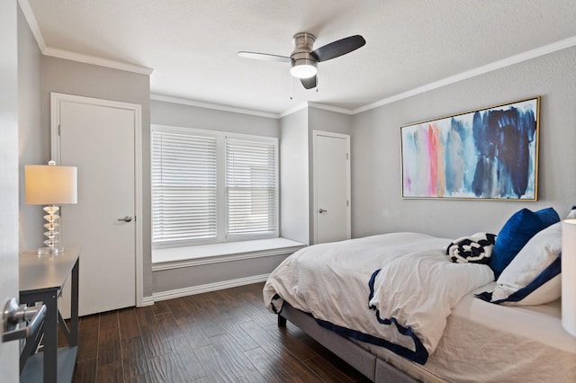 2617 Benbrook Blvd, Fort Worth, TX 76109 - bedroom featuring wood finished floors, crown molding, a textured ceiling, and ceiling fan