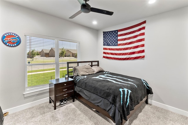 4518 Velta Ln, Abilene, TX 79606 - carpeted bedroom with baseboards, recessed lighting, and ceiling fan