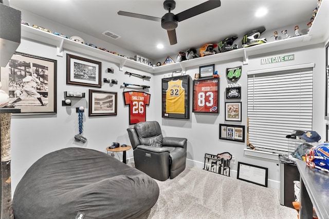 4518 Velta Ln, Abilene, TX 79606 - carpeted home theater room with ceiling fan, baseboards, and recessed lighting
