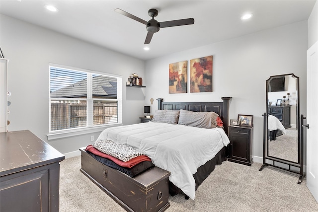 4518 Velta Ln, Abilene, TX 79606 - bedroom featuring light carpet, recessed lighting, baseboards, and a ceiling fan