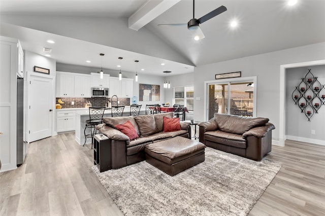4518 Velta Ln, Abilene, TX 79606 - living room featuring ceiling fan, light wood-type flooring, recessed lighting, and baseboards