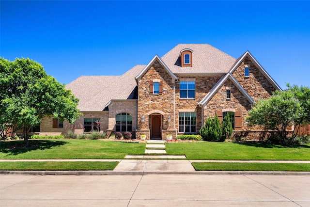 7305 Kingsbarns, The Colony, TX 75056 - view of front of home featuring a front lawn, stone siding, and roof with shingles