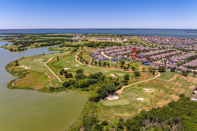 7305 Kingsbarns, The Colony, TX 75056 - aerial overview of property's location featuring a large body of water, a local golf course, and nearby suburban area